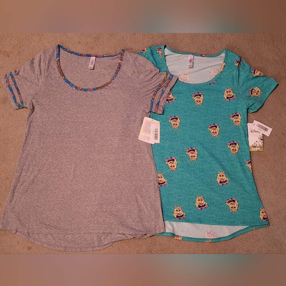 Lot of 2 LuLaRoe Disney Miss Piggy & Grey Classic Tee Small NWT
